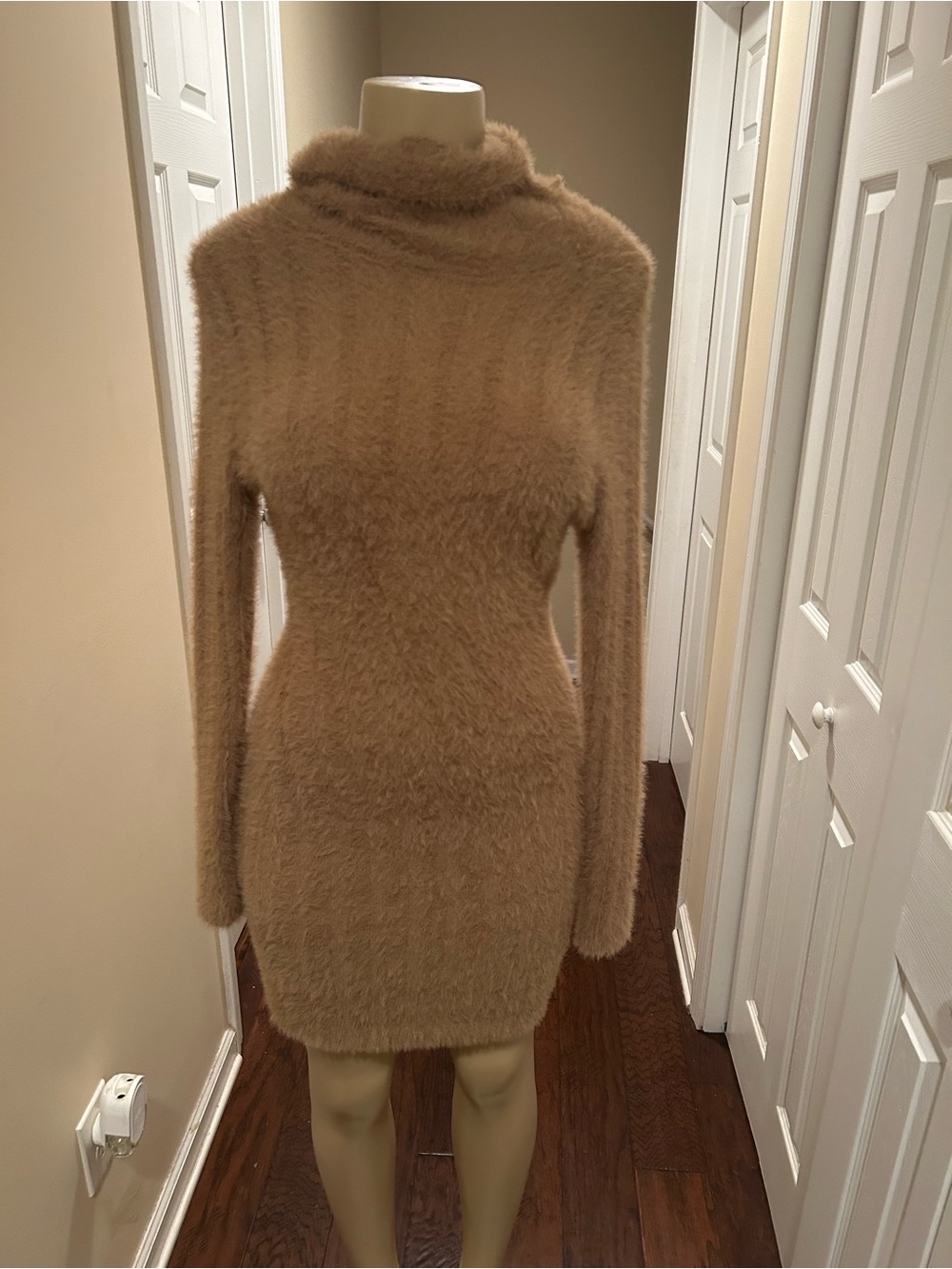 Hot & Delicious Fuzzy Camel Knit Dress